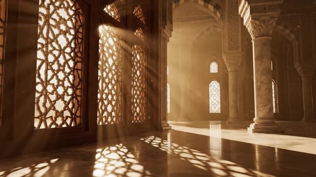 Sunlight streaming through ornate windows