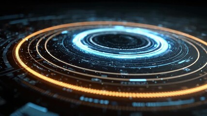 Visual representation of data points and circular patterns in a digital space with glowing elements floating in a futuristic design - Powered by Adobe