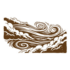 Drawing Vintage grunge texture brown illustration of swirling stormy clouds and windy weather conditions natural disaster scene