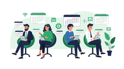 Obraz premium Teamwork and Planning: Business People Using Laptops with Calendars