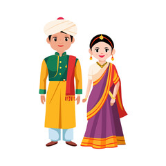 Maharashtrian wedding couple in traditional costume of Maharashtra, India
