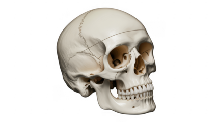 Human Skull Model white skull anatomical model isolated on a transparent background