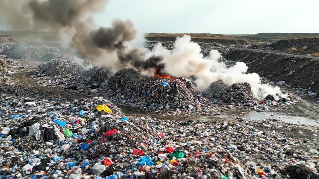 Garbage dump with burning waste