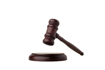 Judge's gavel hammer for adjudication isolated on white background. wooden auction hammer with a wooden stand. law and justice concept..