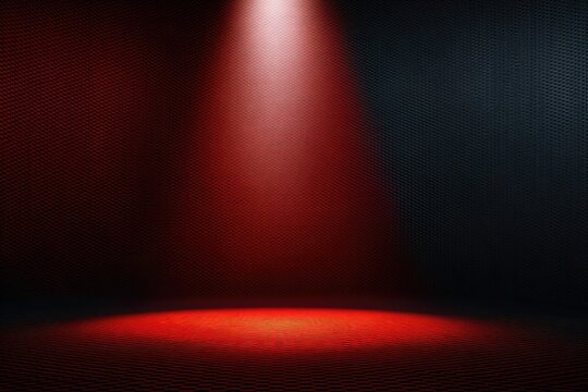 Dramatic stage scene with spotlight against a textured dark backdrop, intense red hue