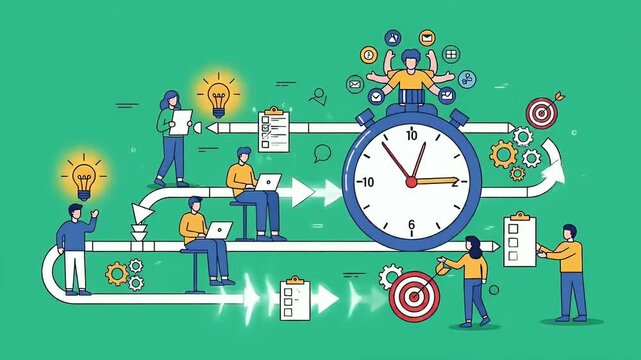 Teamwork And Time Management Efficient Workflow Motion Graphic