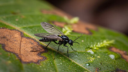 Fototapeta premium Macro view of a small fungus gnat insect