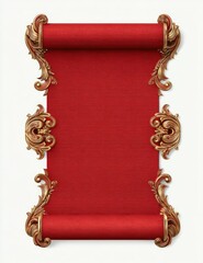 A regal red scroll framed with ornate, golden filigree against a white background
