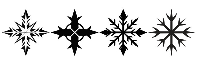 Fototapeta premium Geometric Snowflake Star Icon with Sharp Symmetrical Branches – Black and White Vector