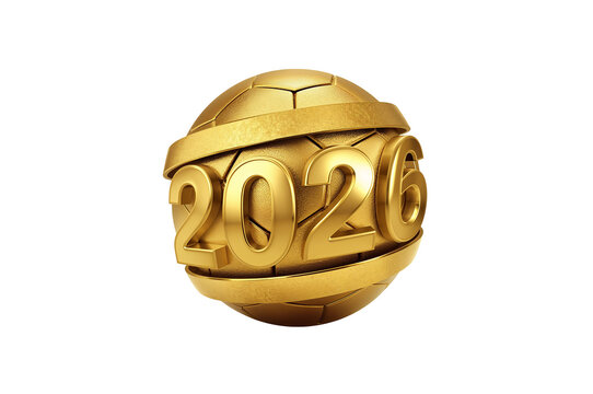 Shiny Golden 2026 Football World Cup Concept on Black Background, transparent PNG cutout background