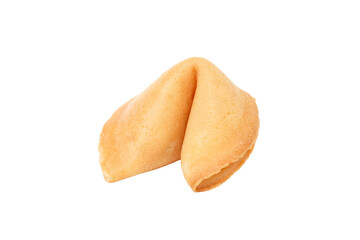 Golden fortune cookie on white background, isolated, PNG