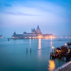 Fototapeta premium Venice at Dusk - A Serene View of the Basilica di Santa Maria della Salute.