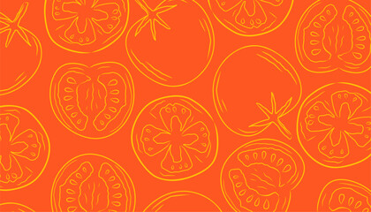 Tomato Seamless Line Pattern for Textile and Wallpaper. Classic Minimal Background Design