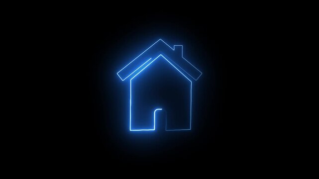 Blue Neon House Video Animation owing on Black Background.
