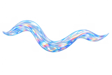 Iridescent holographic fluid wave abstract 3d shape creating dynamic vibrant flowing movement with transparent background