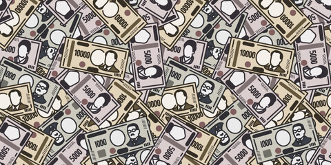 千円札と五千円札と一万円札のシームレスな背景画像。

