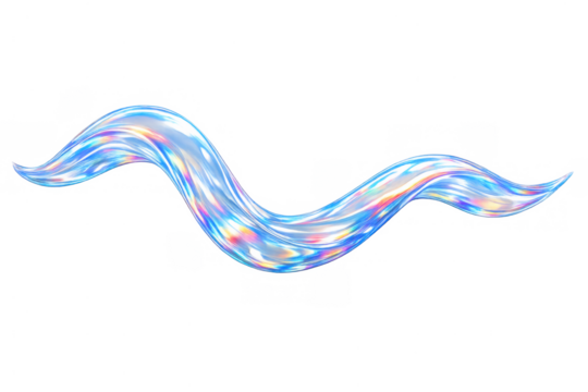 Iridescent holographic fluid wave abstract 3d shape creating dynamic vibrant flowing movement with transparent background - Powered by Adobe