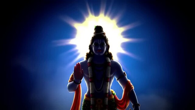Hindu deity Ram in bright light.
