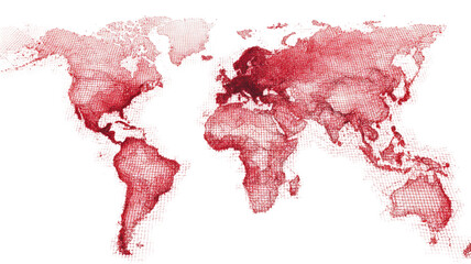 Red global world map wireframe grid texture abstract digital geography continents network data isolated on white background