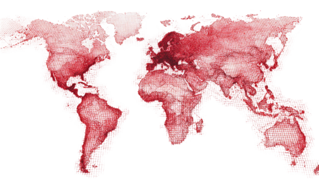 Red global world map wireframe grid texture abstract digital geography continents network data isolated on white background - Powered by Adobe