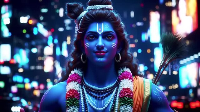 Hindu deity Rama with vibrant portrait.