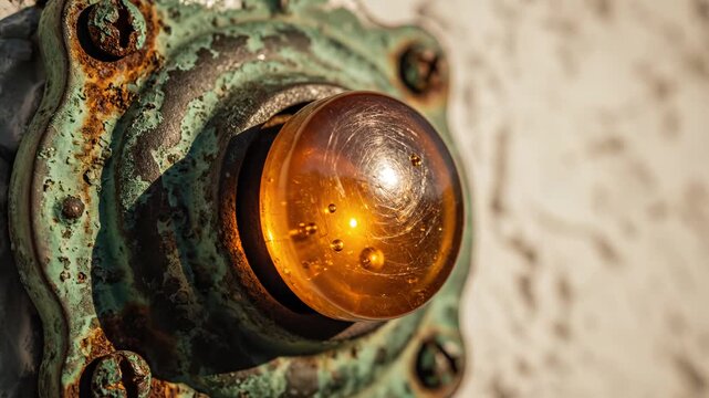 Rusty doorbell button on textured wall