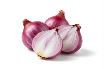 Group of Fresh Peeled Shallots Isolated on White Background