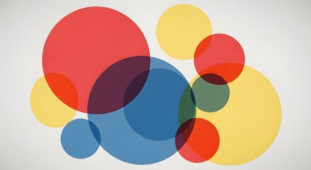 Dynamic interplay of translucent colorful circles forming an abstract geometric pattern, symbolizing connection, innovation, and diverse elements merging fluidly within a modern design concept