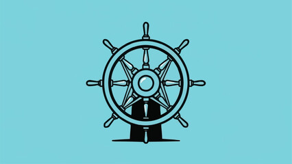 Obraz premium Man in Suit Steering Ship Wheel Nautical Concept.