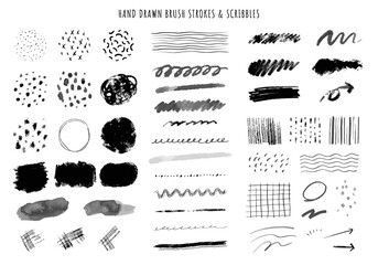 Hand Drawn Brush Strokes and Scribble Textures, Vector