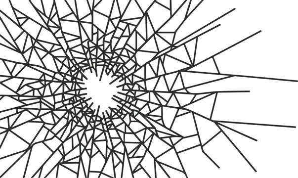 Abstract illustration of a shattered glass effect, radiating cracks from a central impact point, creating a web-like geometric pattern