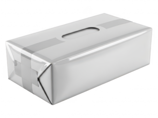 Silver tissue box with clear window isolated on transparent background