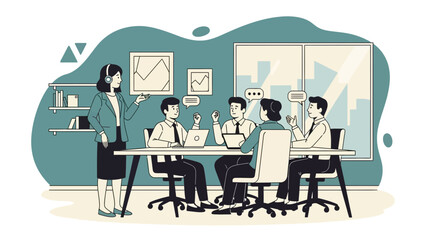 Fototapeta premium Business Meeting Illustration: Team Collaboration in Modern Office