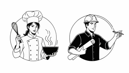 Chef and Engineer professions illustrated in circles.