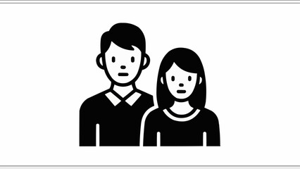 Simple Black and White Icon of a Couple Standing Together.