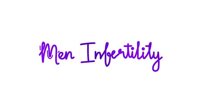 men infertility One line continuous animated typography intro outro animation video, hand drawn calligraphy monoline lettering vintage text on background single line art purple violet type on white bg