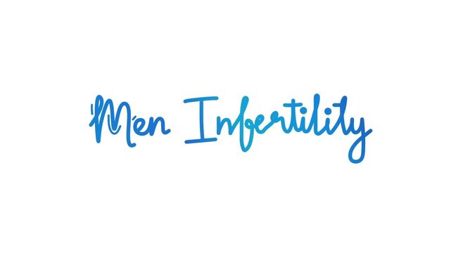 men infertility One line continuous animated typography intro outro animation video, hand drawn calligraphy monoline lettering vintage text on background single line art sky blue type on white bg back