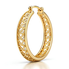 Elegant gold earring with delicate sparkle, glossy finish, refined curves.