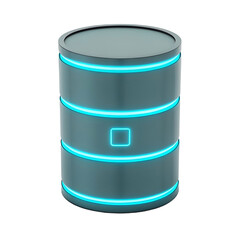 Futuristic 3D neon cylinder glowing cyan, transparent holographic edges.