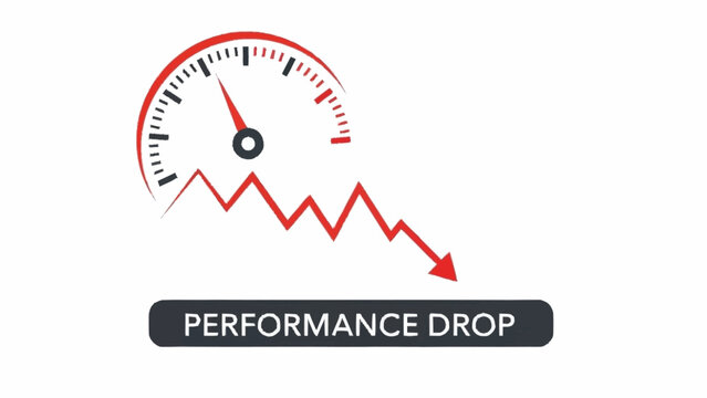 Performance decline graph with speedometer and downward trend.