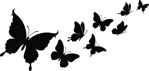 Butterfly silhouette illustration collection, flying butterflies shapes, elegant nature insect design, decorative wildlife vector art, isolated white background © Shahadot Creatives