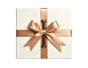 Fototapeta premium Gift box top view ribbon cross, isolated on white background