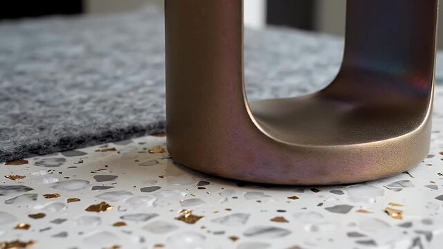 A muted material palette of felt terrazzo and anodized metal