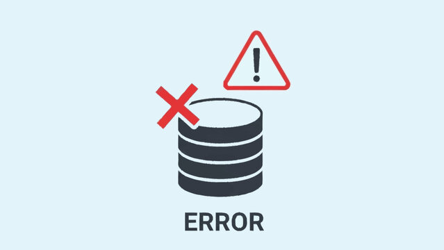 Database Error Warning Sign with Caution Symbol and Cross Mark.