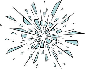 Obraz premium Dynamic illustration of shattered glass fragments bursting outwards in an explosive radial pattern, symbolizing impact or destruction