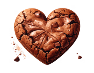 Chocolate cookie heart shape single, isolated on white background.