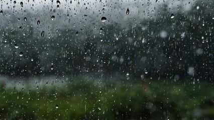Obraz premium Raindrops sliding on window glass.