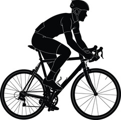 Obraz premium Detailed, black, silhouette, of, a, professional, male, cyclist, riding, a, road, bike, for, fitness, sports, competition, racing, and, training.
