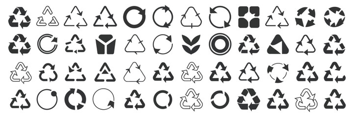 Biodegradable recyclable compostable icon design, green recycling arrows, eco friendly rotation symbols, sustainability packaging graphics, clean vector illustration.