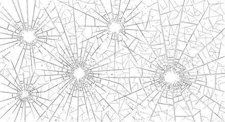 Dynamic illustration of multiple impact points causing radiating shattered glass cracks
